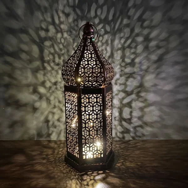 Liten marokkansk metalllampe 27,2 cm svart - Marokkansk telysholder for utendørs i hagen eller innendørs på bordet - Lykter for lys - orienta