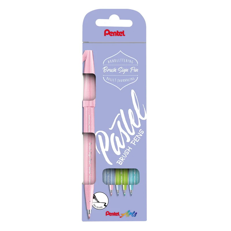 Pentel Fude Touch Brush Sign Pen 4-setti Pastel