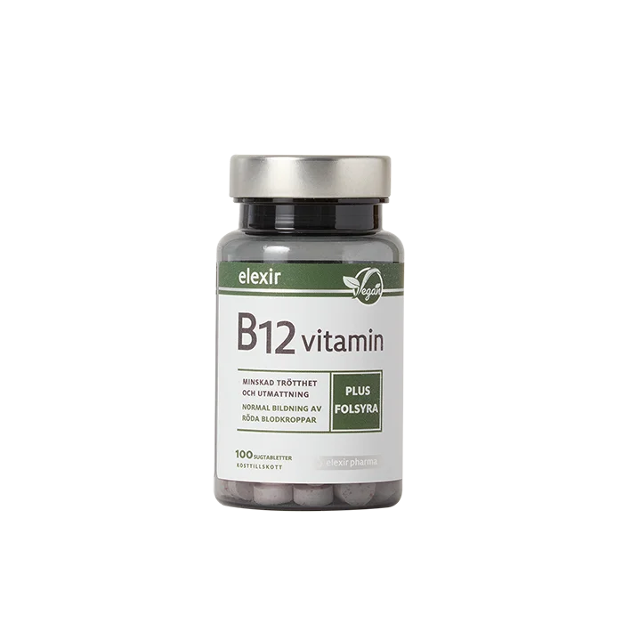 B-vitamin Elexir Pharma Vitamin B-12 Vegansk 100 tabletter - Bodyman.dk