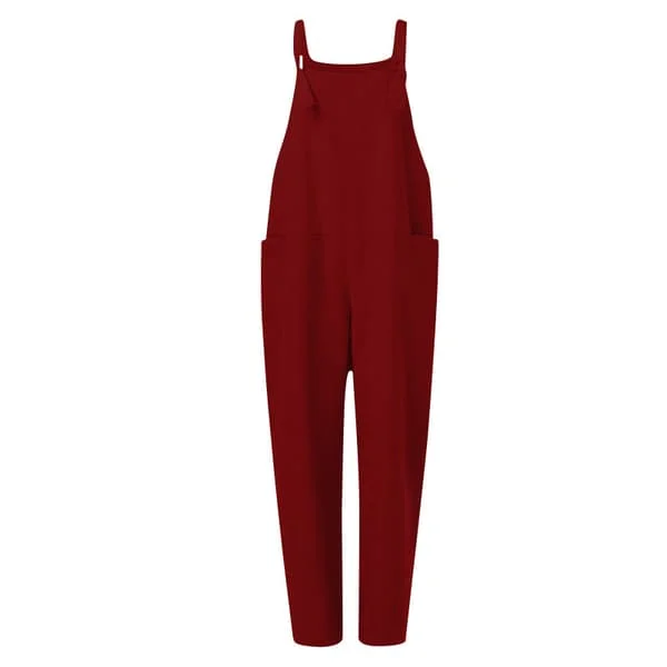 Dame Overalls Dungarees Romper Baggy Playsuit Bomull Lin Jumpsuit