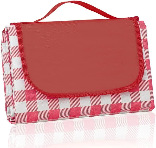 Utendørs piknikteppe, sammenleggbart vanntett sandteppe, stort piknikteppe 80" x 80" for strandcamping, fotturer, reiser - rødstripet