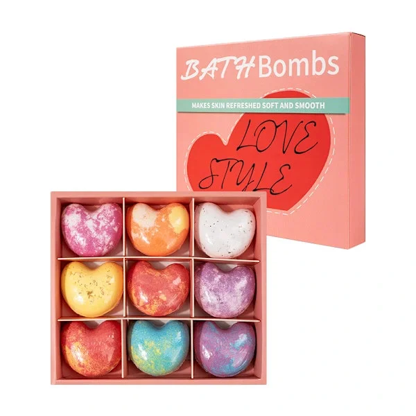 9-delat hjärtformat badbombs-presentkit, skönhets- och spa-presentkit, lämpligt för kvinnor och flickor, mors dag, födelsedags- och julklappar (rosa).