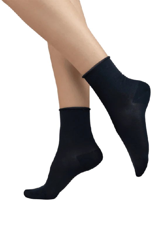 BleuForêt Ankelsocka i 97% bomull, roll-top Sockor Dam Blå 39/41