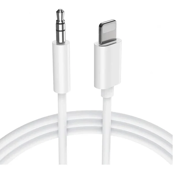 Aux-kabel til iPhone, L-ighting til 3,5 mm bil-audiokabel, hovedtelefonstikadapter til bil/hjemme stereoanlæg/hovedtelefoner/højttalere - Hvid 1M