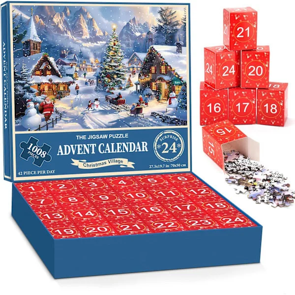 Adventskalender Pussel - 1008 Bitar Pussel, Adventskalender Pussel för Vuxna och Barn, Jul Pussel, Jul, Gåva