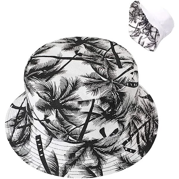 Hatt Dam Fisherman Hatt Bomull Solhatt Herr Bob Sommar Vändbar Bucket Hatt Tropisk Frukt Tryck Hatt,Vit-kokospalm