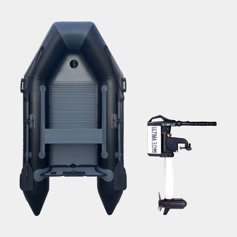 Gummibåt / gummijolle med elmotor RUBB 270 Pro Flex, aluminiumdurk, svart + Haswing Ultima Travel, 3.0 hk, 1030 W, 54 cm rigglängd, med integrerat bat