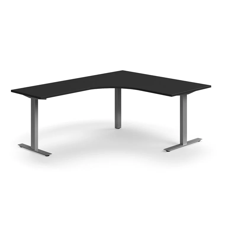 Desk QBUS, L-shaped, 1600x2000 mm, T-frame, silver frame, black