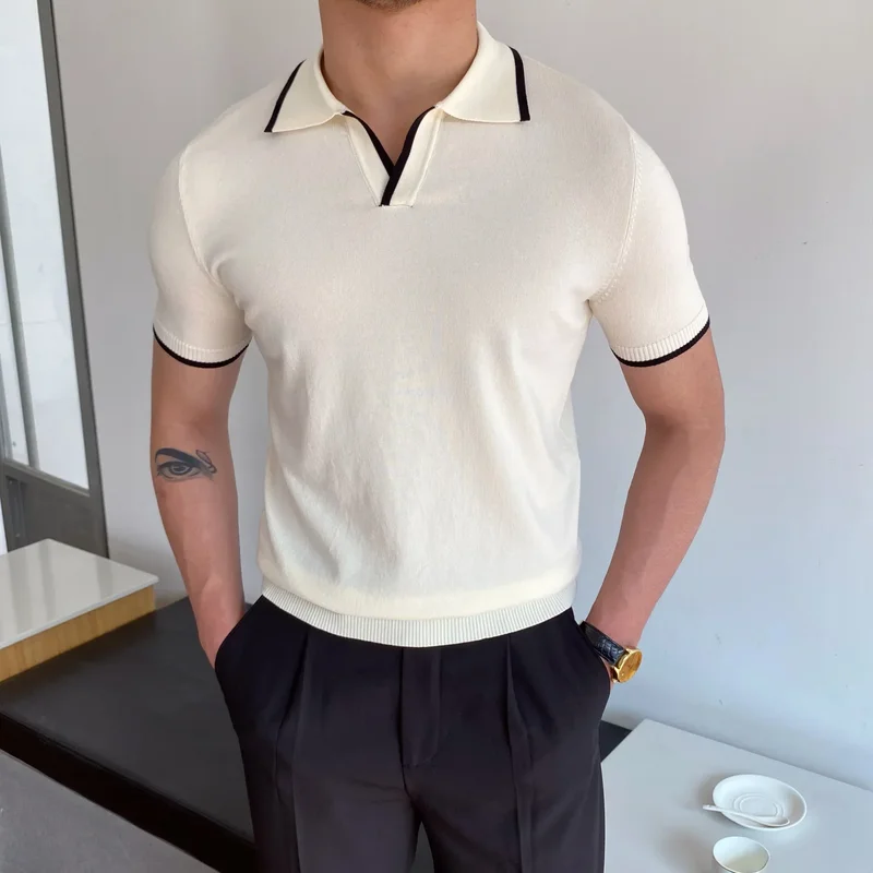 AliExpress - Polo homme T-shirt manches coudières mode col Polo coupe ajustée hommes vêtements laine sport Polo T-shirt homme chemise de Golf EUR