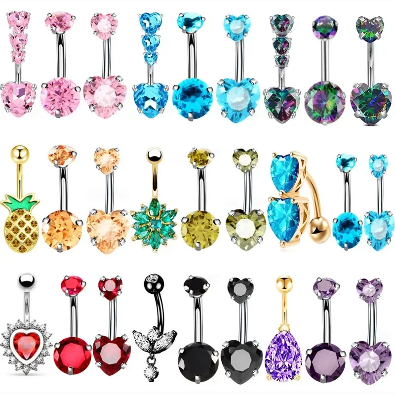 AliExpress - 3 pièces coeur cristal nombril Piercing ensemble de bijoux rouge Cz nombril Piercing en vrac fleur ventre anneaux Pack Piercing Ombligo 