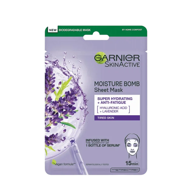 Garnier SkinActive MoistureBomb Lavender Tissue Mask Ansiktsmask & peeling Dam 28 G