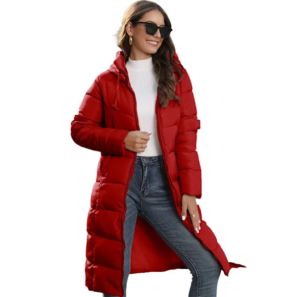 Women's Hooded Cotton Coat, Mid-Length Slim Cotton Jacket, Warm Cotton Down Jacket, Women's Coat Red{FY} Red XXL