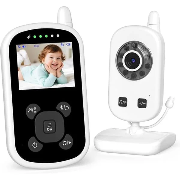 Babyvakt med kamera – 2,4" LCD-skärm – ECO-läge, inget WiFi, 2X zoom, temperatursensor – Vit