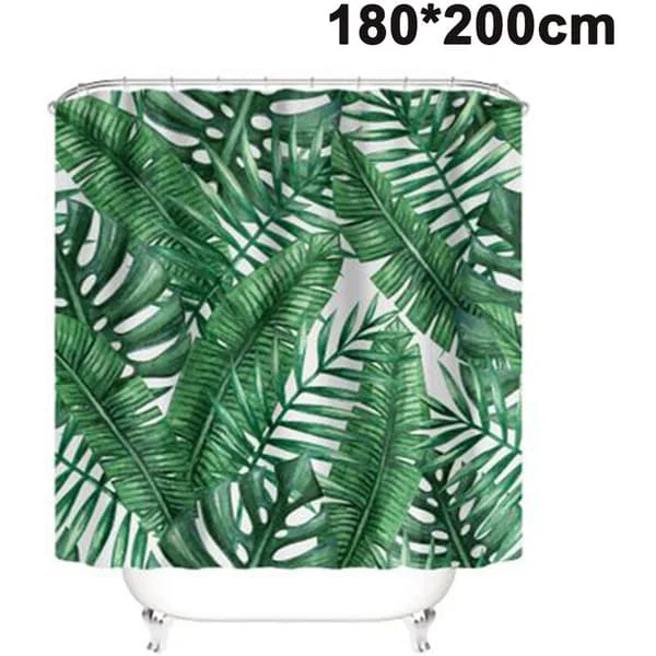 Tropical Shower Curtain, Banana Green Palm Leaf Fabric Bathroom Curtains Set with Hooks Machine Washable Bathroom Decor 180X200CM