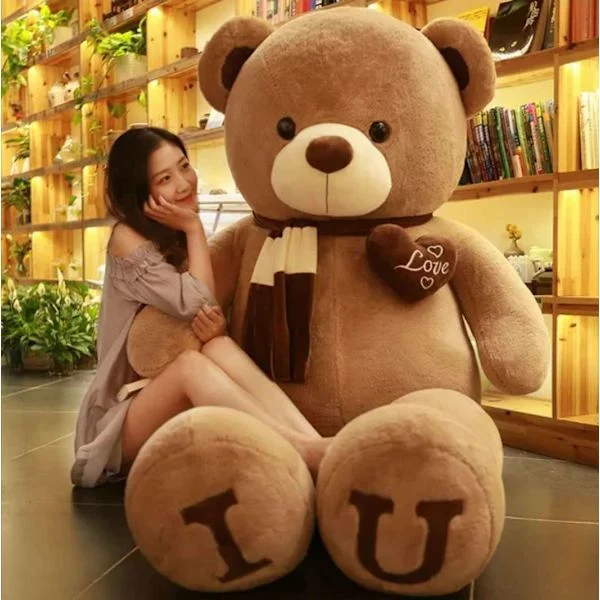 Stor björn Nalle Jätte Nalle Stora mjuka plyschleksaker 80cm/100cm Nyhet IU scarf bear (ljus kaffe)-XF10-
