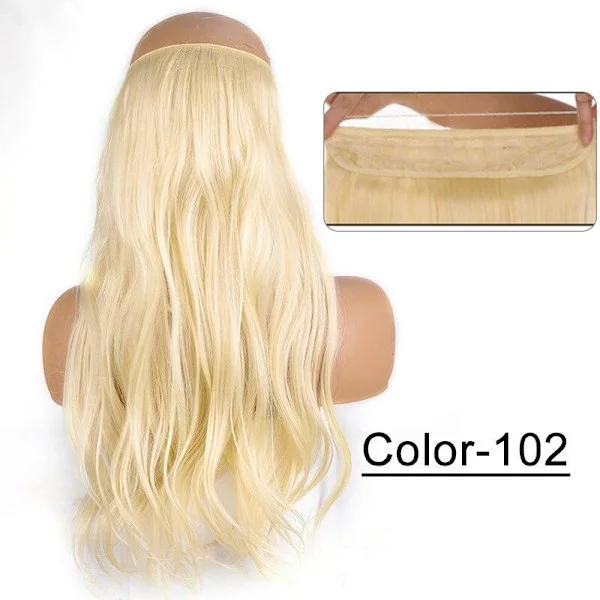 Syntetisk Naturlig Syntetisk Halo Hair Extensions Ingen Clip In Kunstig Fake Ombre Blond Brun Sort Pink Bølget Falsk Hair Piece