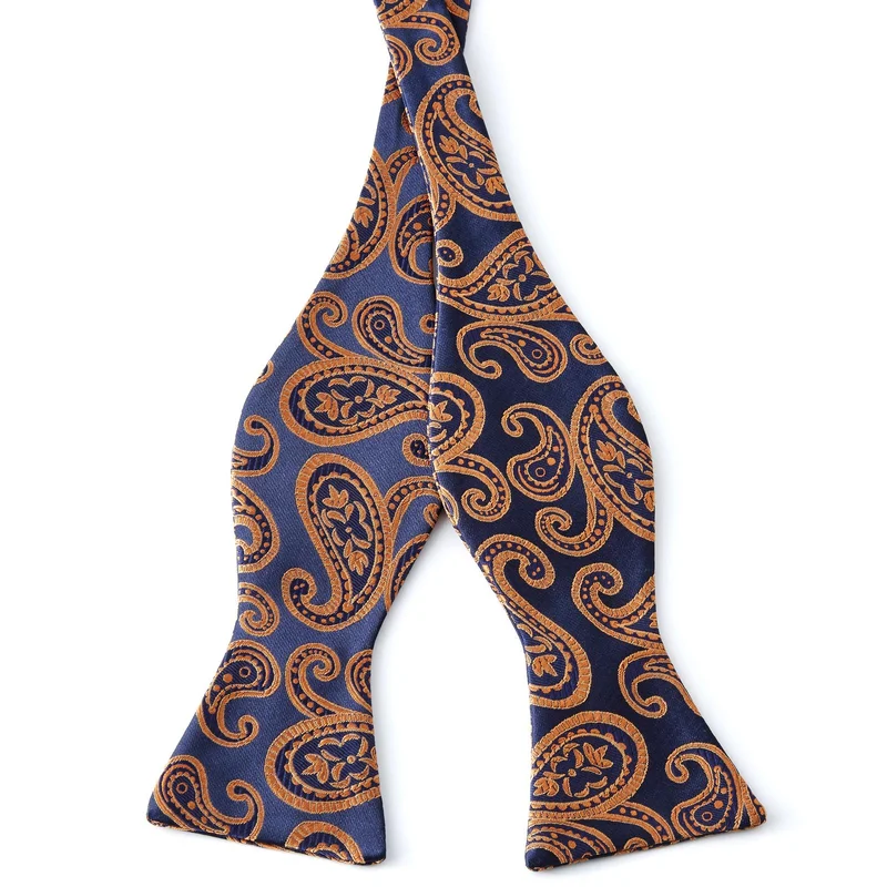 Navy & Orange Paisley Self-Tie Bow Tie for Men - Self-tie bow ties