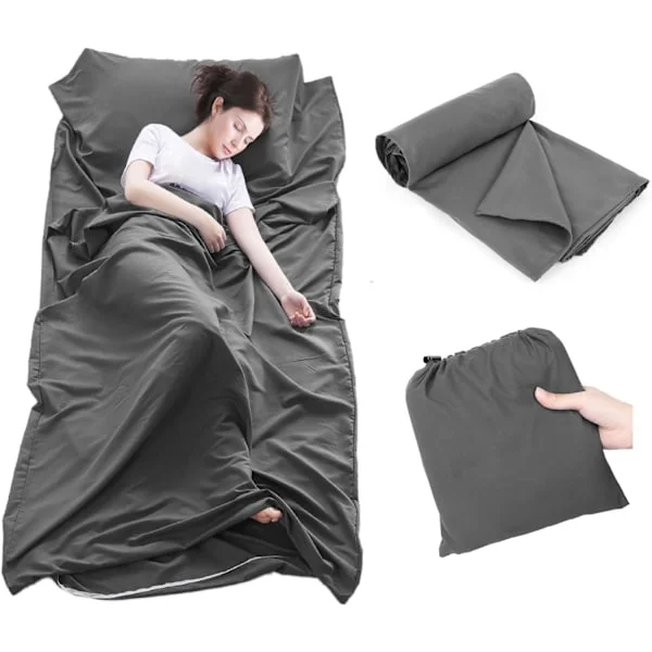 Lakan Reselakan Sovsäckslakan, 75 x 210 cm Portabelt Polyester Sovsäckslakan för Resor Vandrarhem, Grå