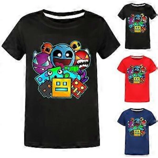 Geometry Dash -painatettu lasten T-paita pelaajille, pojat ja tytöt, tyylikäs lyhythihainen T-paita (11-12 vuotta, musta)