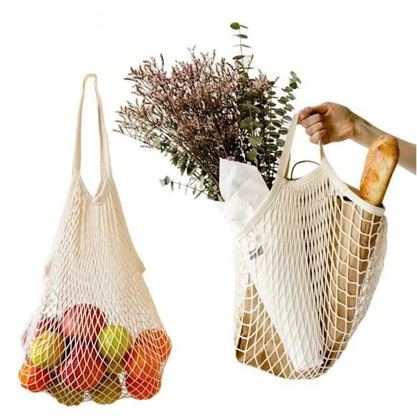 3-pakning med nettingposer i bomull (30*35*10cm), gjenbrukbare nettingposer