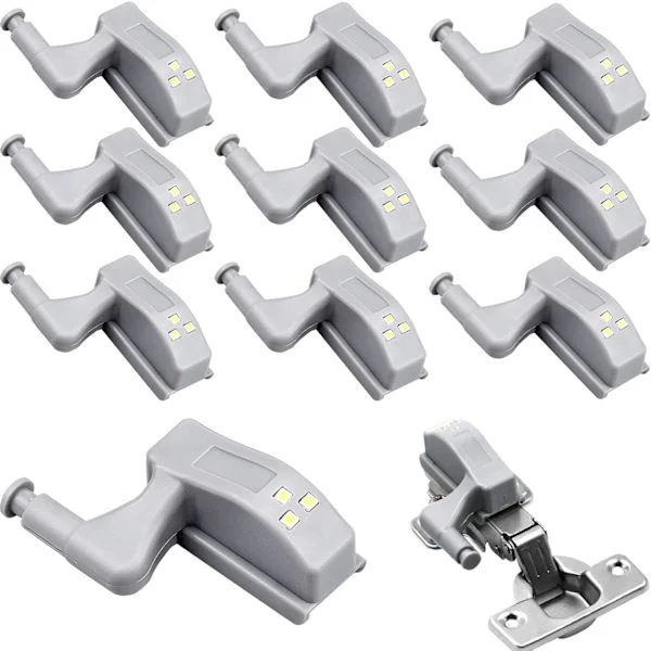 10 st gångjärnslampor Universal Skåpslampa Varmvit Färg 12V 23A Batteri för Kök Hem Möbel Garderob Skåpdörr