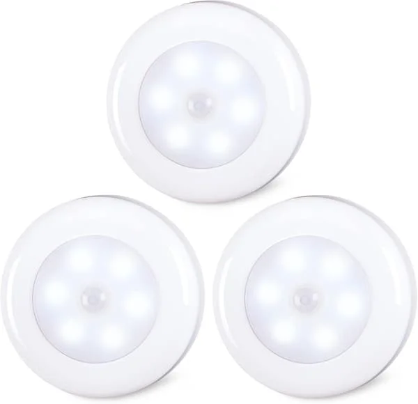 Bevegelsessensorlamper innendørs, batteridrevet LED-lampe for under skap, skap, garderobe, trapper, klesskap, kjøkken, hall 3-pakning