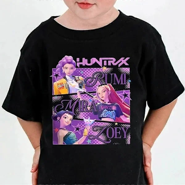 Huntrix Kpop Demon Hunters Barn T-shirt - Rundhalsad T-shirt i bomull för pojkar och flickor Black-A96096 7T-130CM