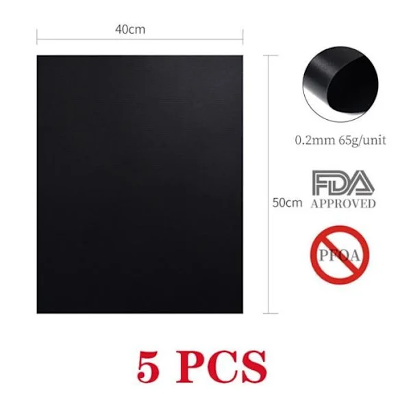 Bakpapper och ark, 5 st Non-Stick Grillmatta 40*33cm Bakmatta Bakgaller - Svart Typ 5st 50x40cm