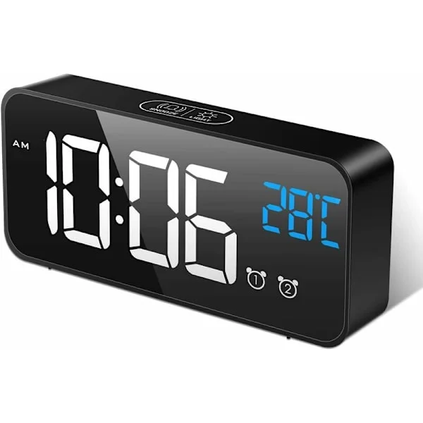 Digital Alarm Clock, Digital Alarm Clock Morning Mirror LED Large Screen with Temperature/Snooze/2 Alarms, Adjustable Brightness and Sound, Sound 