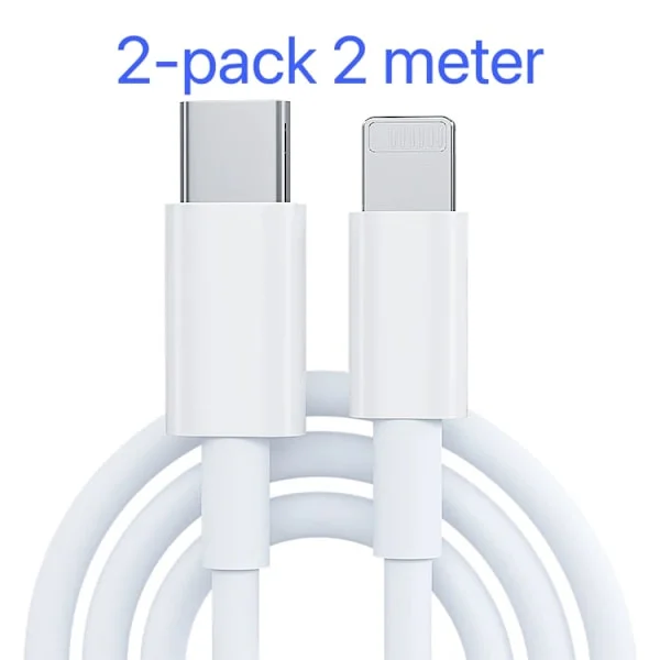 Kompatibel 2-pack laddare för iPhone - USB-C - Kabel / Sladd - 20 W - 2 m - Snabbladdare Vit