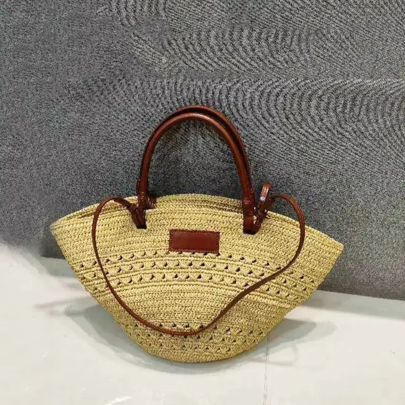 AliExpress - Damen-Schultertasche mit großem Fassungsvermögen, Sommer-Lafite-Stroh, echtes Leder, gewebte Handtasche, modische Damen-Luxus-Designer-