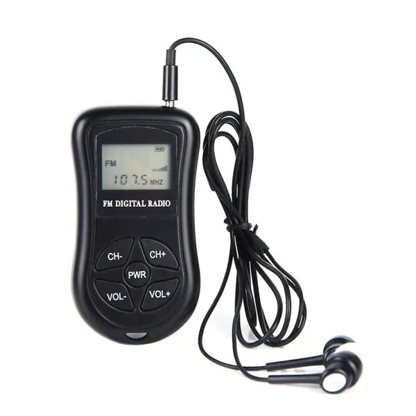 Fickradio Bärbar LCD-skärm Digital Radio Mini FM-radio med Hörlurar och Snodd Liten Handhållen Batteridriven Trådlös Radio för Promenader J