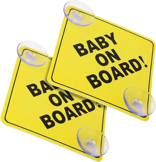 Baby On Board Bil Varningsskyltar, 2 st 12x12cm med Dubbel Sugkopp Baby i Bil Klistermärke för Bilfönster, Återanvändbar Klistermärke
