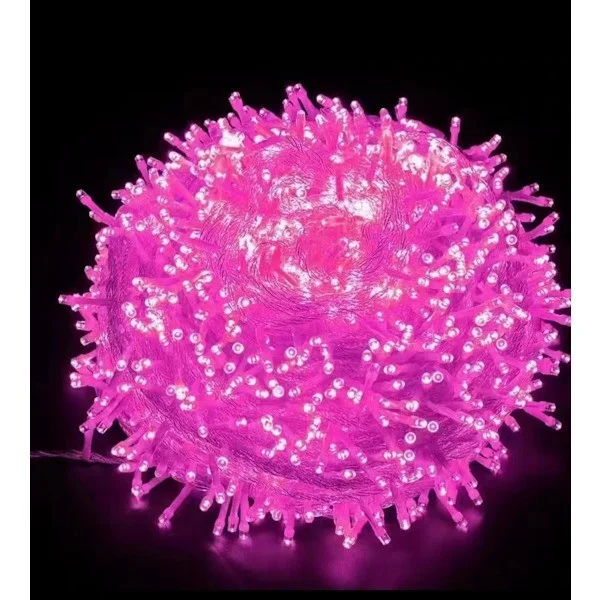 Julbelysning, LED-ljusslinga, 10 meter lång med 100 LED-stjärnformade lampor, 8 lägen (rosa ljus)