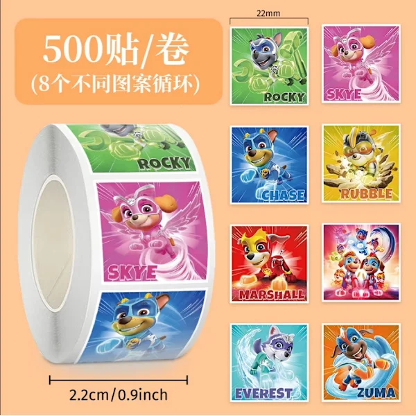 500 Paw Patrol tegneserie-klistremerker for barn, søte klistremerker, skrivepapir for barn, skolemateriell for lærere, belønningsklistremerker, leker 