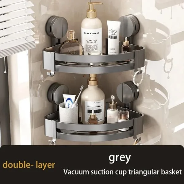 (SC)Bathroom Storage Rack with Suction Cup, No Punching, Tripod Rack Toilet Wall Corner Wall-Mounted Storage Shelf