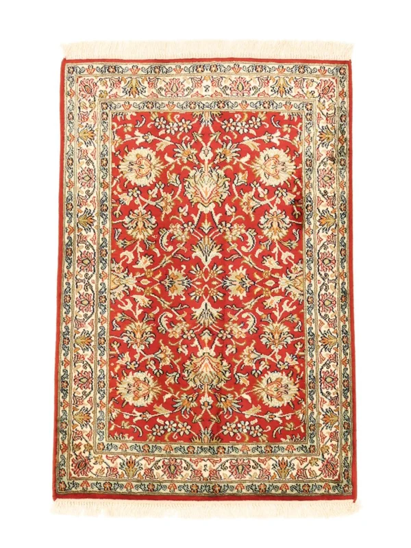Handgeknoopt Kashmir Puur Zijde Vloerkleed 64X92 Zijden Tapijt Bruin/Beige Klein