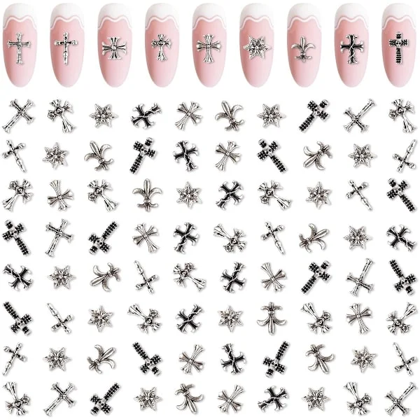 Nagelkonst Smyckesset, 3D Silver Kors Nagelkonst Smycken och Stjärn Ädelsten Bulk Nagelkonst Smycken, Glänsande Kors för DIY Professionell Nagelkonst 