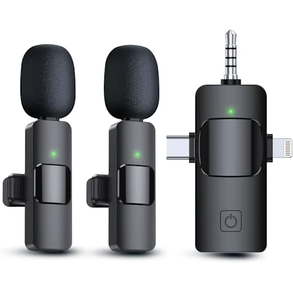 3-i-1 Trådløs Lavalier Mikrofon til iPhone, Android, Kamera, USB-C Mikrofon, Mini Mikrofon med Støjreduktion til Videooptagelse, Vlog