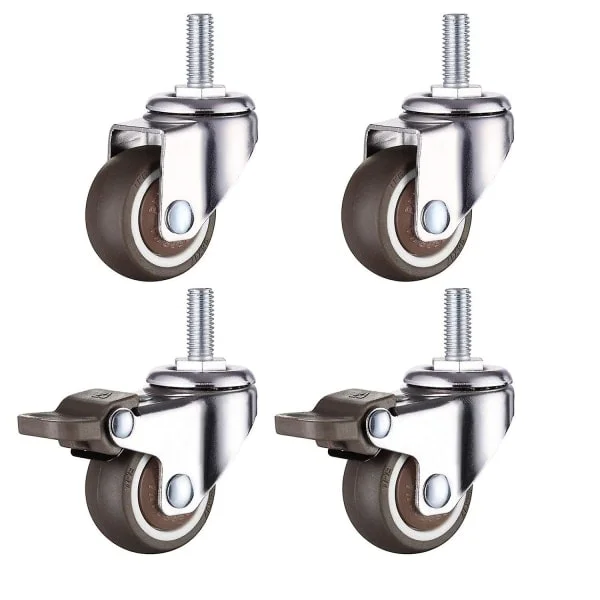 M8 gevindstang gummihjul til håndvogn, arbejdsbord, møbelhjul, 1,5 tommer, gevinddiameter: 8 mm, længde 20 mm, 2 stk.