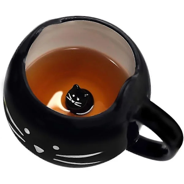 Söt keramisk kattkaffemugg 35 cl, kattälskare, temuggar, presenter till kvinnor, flickor, svart-bra