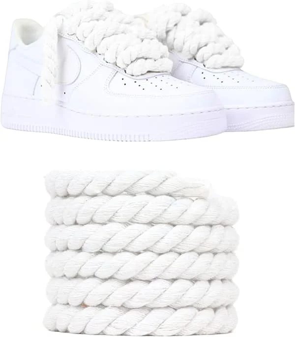 8 mm tykke reb-snørebånd - Air Force One-snørebånd, Air Force-reb-snørebånd, Air Force-snørebånd, reb til sko Hvid