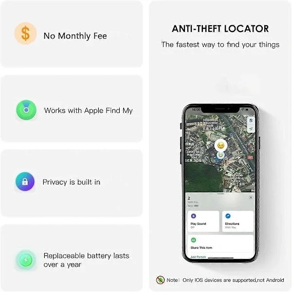 GPS-spårare för fordon och bil, GPS-spårare för bil i realtid, kompatibel med Hitta min enhet (endast iOS), med magnetiskt fodral.