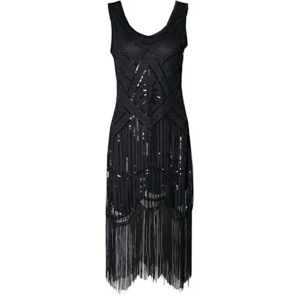 Mekko Great Gatsby -asu Paljetit Hapsut Vintage Mekko Musta Musta M