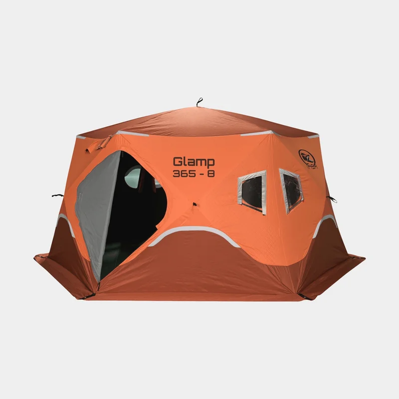 Izolovaný stan na lov na dírkách / glampingový stan iFish Glamp 365-8 Insulated, pop-up, pro 1–8 osob, s 10 okny a 2 dveřmi