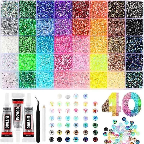 32000 STK Jelly Rhinestones Kit, 40 Farver 3mm Flatback Harpiks Ædelsten til Bedazzling, Neglekunst, Håndværk og Makeup Dekoration