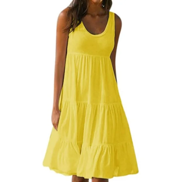 Dame sommer smock kjole Dame Ferie Strand Casual Baggy Flæse Mini Solkjole Gul Yellow