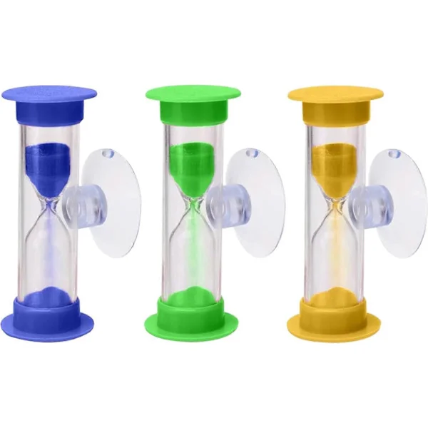 Timeglass med sugekopp, 3-pakning, timer for tannpuss for barn, 3 minutter, avtakbar tannbørsteklokke, fargerikt timeglassett i plast, timer
