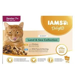 Iams Cat Delights in Gravy Senior Land & Sea Collection, 12x85g - Dyrenes Butik