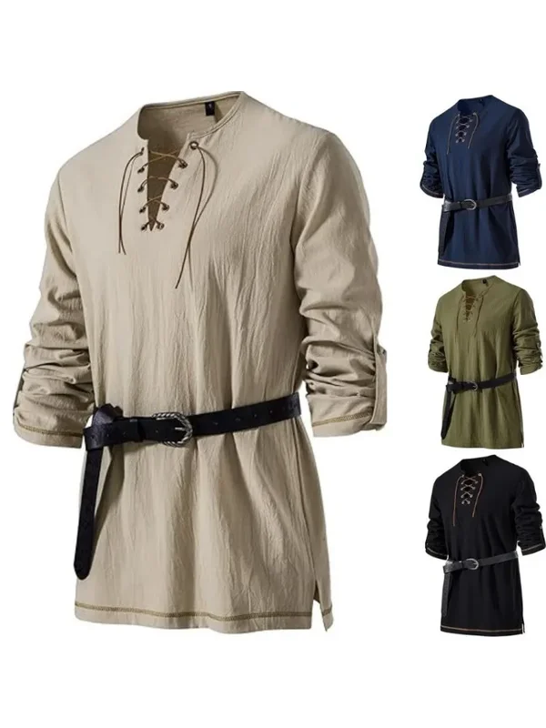 AliExpress - Mittelalterliches Schnür-Tunika-Hemd für Herren, Renaissance-Wikinger-Piraten-Kostüm, langärmliges Retro-Oberteil mit Gürtel für 